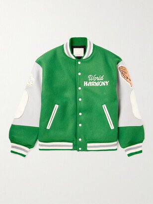 SAINT Mxxxxxx Logo-Embroidered Wool-Blend and Leather Varsity Jacket