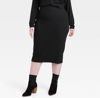 Women' Knit Pencil Midi Skirt - Univeral Thread™ Black 4X