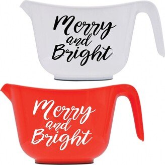 Mixing Bowl, Merry & Bright, Custom Plastic Bowl With Handle & Spout, Gift For Christmas Baking, For The Kitchen