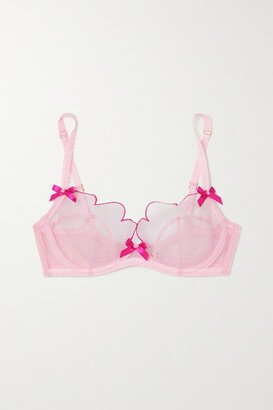 Lorna Bow-embellished Embroidered Tulle Underwired Soft-cup Bra - Pink-AA