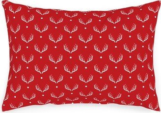 Outdoor Pillows: Reindeer Minimalism - Red Outdoor Pillow, 14X20, Single Sided, Red