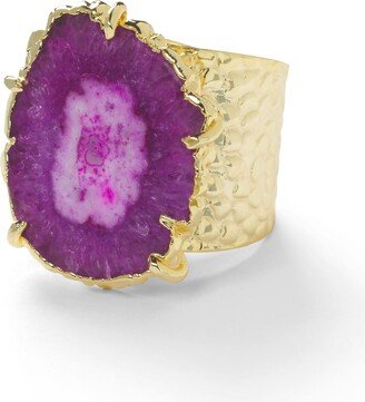 Yaa Yaa London Magenta Gemstone 'Solar Power' Gold Adjustable Statement Ring