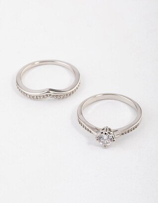 P33A Silver Plated Glamorous V-Stack Ring Set