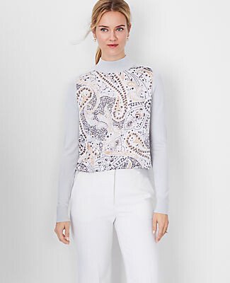 Paisley Mixed Media Mock Neck Sweater