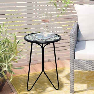 Austiom Leading LLC 12 Weather Resistant Metal & Glass Patio Accent Side Table