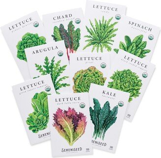 Certified Organic Leafy Greens Lettuce Seeds Collection | 10-Pack - 100% Non Gmo, Open Pollinated Varieties With Planting Guide