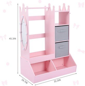 GaoMon Girls' Dress-Up Storage with Light & Mirror,Kids Clothing Rack, Storage Bin, and Hanging Armoire Closet