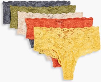 Never Say Never set of five stretch-lace mid-rise thongs