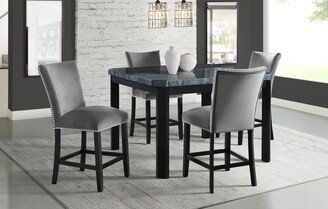 Celine 5PC Square Counter Height Dining Set-Table & Four Grey Velvet Chairs