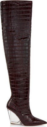 Lucite Croc-Embossed Leather Wedge Boots