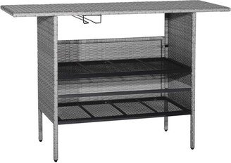 Outdoor Patio Wicker Bar Table with Metal Shelves - 55 x 18.5 x 37