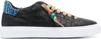 Embossed Crocodile Effect Leather Sneakers