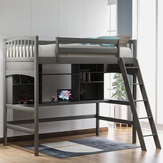 Tiramisu Twin size Loft Bed with Storage Shelves, Desk and Ladder