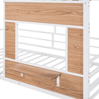 IGEMAN White Metal Twin size Loft Bed with Roof, Window, Guardrail and Ladder, 78.1''L*41''W*76.5''H, 88LBS