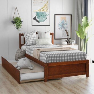 Calnod Wood Platform Bed with Trundle, Twin Size, Elegant Design, Solid Construction, Maximized Space, Health and Comfort