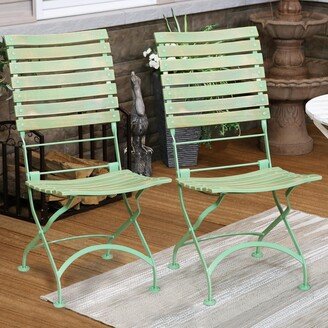 Sunnydaze Decor Sunnydaze Cafe Couleur Folding Chestnut Wooden Folding Chair - Green - Set of 4 - N/A