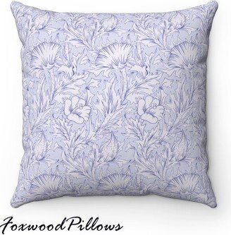 English Country, Floral Pillow, Flowers & Leaves, Baby Blue Cream Hues, Countryside Décor, May Morris