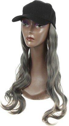 Unique Bargains Baseball Cap with Hair Extensions Curly Wavy Wig Hairstyle 24 Adjustable Wig Hat for Woman Gray