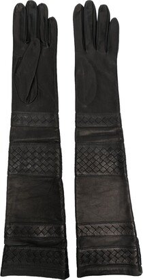 Elbow-Length Panelled Leather Gloves