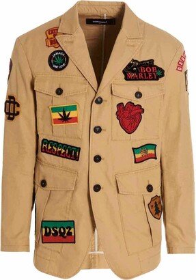 All-Over Embroidered Patch Military Blazer