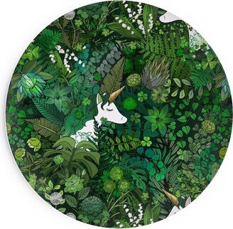 Salad Plates: Irish Unicorn In A Green Garden Salad Plate, Green