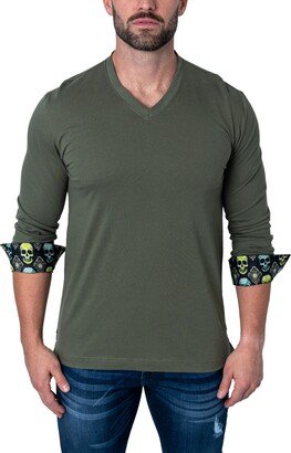 Edisonsolidskull Green Long Sleeve V-Neck T-Shirt