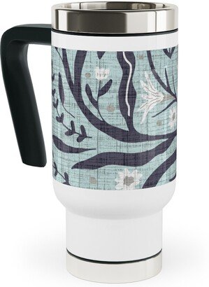 Travel Mugs: Folk Art - Pollinators Travel Mug With Handle, 17Oz, Blue