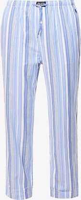 Mens Blue Multi Logo-embroidered triped Cotton-poplin Pyjama Trousers