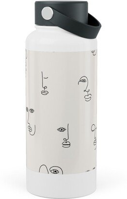 Photo Water Bottles: Minimalist Feminist Faces - Line Drawing Stainless Steel Wide Mouth Water Bottle, 30Oz, Wide Mouth, Beige