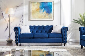 TOSWIN Blue Contemporary 3-Seater Sofa Set with Button Tufting and Pillow