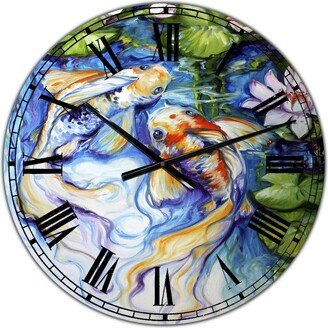 Designart Koi Koi and Lily Large Nautical & Coastal Wall Clock - 36 x 28 x 1