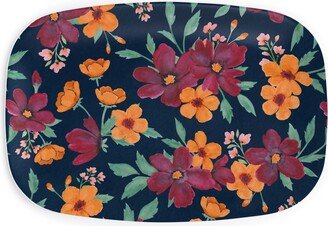 Serving Platters: Watercolor Autumn Florals - Navy Serving Platter, Multicolor