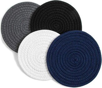 Juvale 4 Pack Cotton Trivet Potholder Set, 4 Colors Round Coasters (7 Inches)