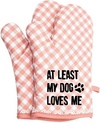 At Least My Dog Loves Me Oven Mitts Cute Pair Kitchen Potholders Bbq Gloves Cooking Baking Grilling Non Slip Cotton