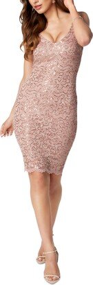 Juniors' Sequined Lace V-Neck Bodycon Dress