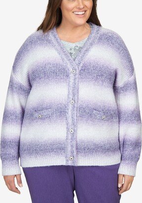 Plus Size Point of View Ombre Cardigan with Flower Buttons Sweater