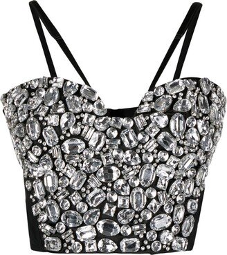 Crystal-Embellished Cropped Top-AB