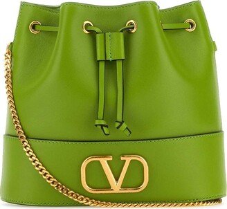 VLogo Plaque Drawstring Bucket Bag-AB