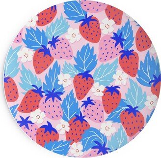 Salad Plates: Papercut Strawberries - Blue And Pink Salad Plate, Multicolor