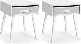 Set of 2 Mid-Century Nightstand End Accent Bedside Table W/ Drawer Rustic White