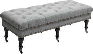 Homcom Mobile End of Bed Bench, Upholstered Bedroom Entryway Bench with Button-Tufted, Accent Ottoman with Nailhead Trim and Wheels, Gray