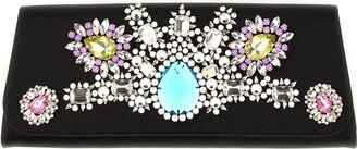 Jewels Embellished Satin Clutch