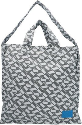 Logo print denim shopping bag