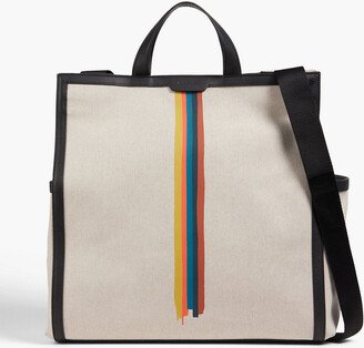 Leather-trimmed striped canvas tote