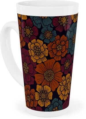 Mugs: Burgundy, Rust, Mustard & Teal Floral Tall Latte Mug, 17Oz, Red