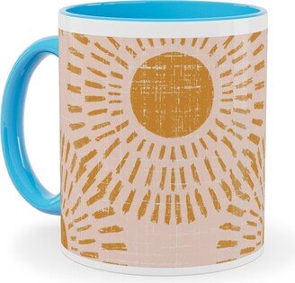 Mugs: Sunburst - Pale Pink And Burnt Orange Ceramic Mug, Light Blue, 11Oz, Pink