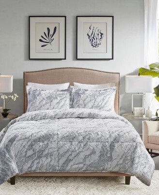 Lana Marble Faux-Fur 3-Pc. Comforter Set, Queen - Grey/blue