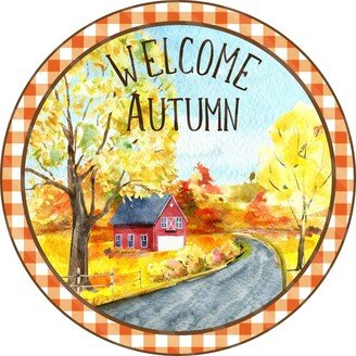 Welcome Autumn Sign - Fall Farm Wreath Metal