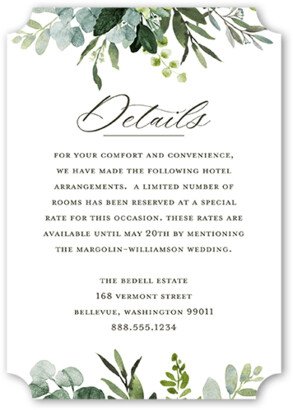 Enclosure Cards: Border Botanicals Wedding Enclosure Card, White, Pearl Shimmer Cardstock, Ticket