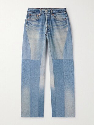 Wide-Leg Distressed Patchwork Jeans